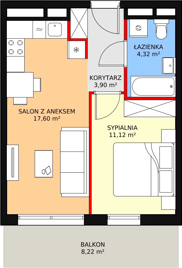 2 pokoje, apartament 36,94 m², piętro 2, oferta nr H2-E-2-5, Heyki City ATAL, Szczecin, Prawobrzeże, Międzyodrze, ul. Leona Heyki