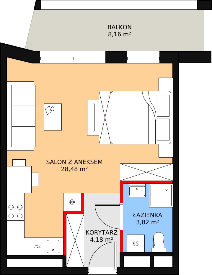 Nowe mieszkanie, 36,48 m², 1 pokój, 3 piętro, oferta nr H2-E-3-10