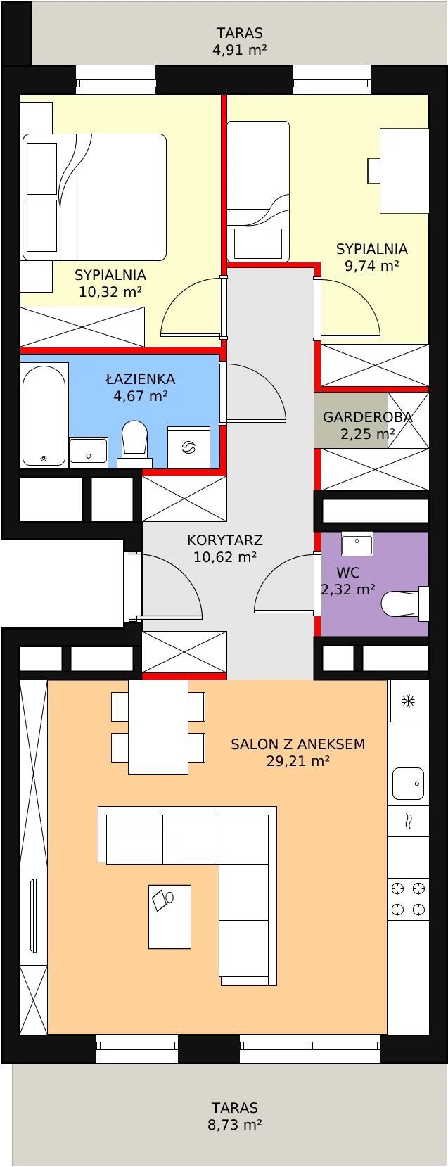 3 pokoje, apartament 69,13 m², piętro 5, oferta nr H2-D-5-1, Heyki City ATAL, Szczecin, Prawobrzeże, Międzyodrze, ul. Leona Heyki