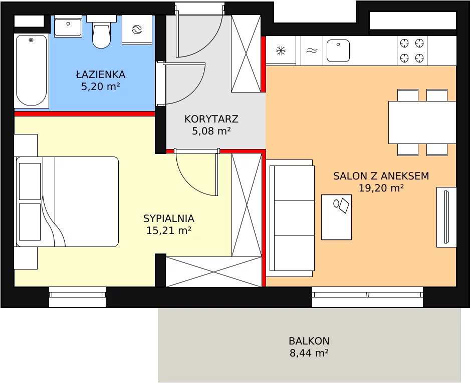 2 pokoje, mieszkanie 44,69 m², piętro 6, oferta nr H2-E-6-5, Heyki City ATAL, Szczecin, Prawobrzeże, Międzyodrze, ul. Leona Heyki