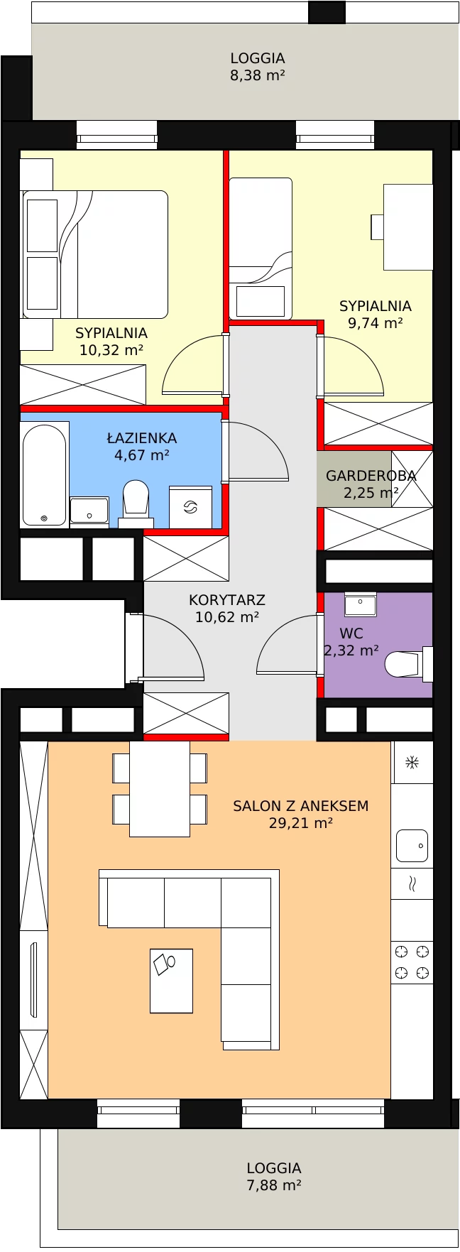 3 pokoje, apartament 69,13 m², piętro 8, oferta nr H2-D-8-1, Heyki City ATAL, Szczecin, Prawobrzeże, Międzyodrze, ul. Leona Heyki