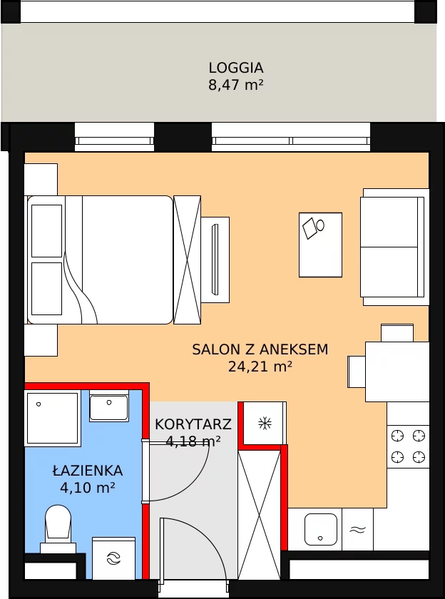 Nowe mieszkanie, 32,49 m², 1 pokój, 8 piętro, oferta nr H2-E-8-2