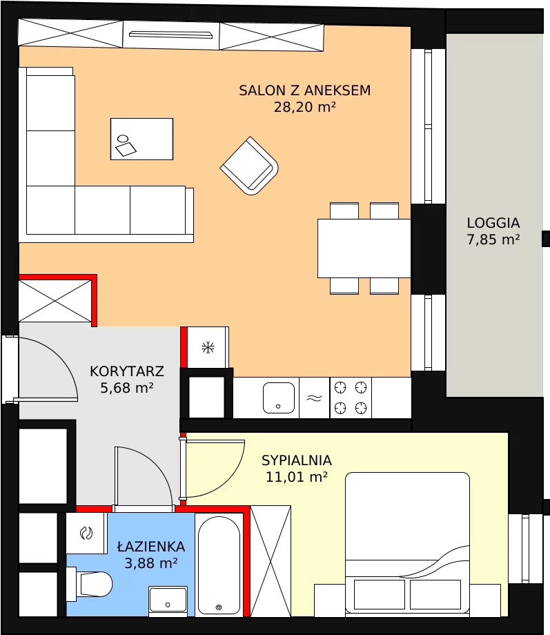 2 pokoje, mieszkanie 48,77 m², piętro 2, oferta nr H3-F-2-3, Heyki City ATAL, Szczecin, Prawobrzeże, Międzyodrze, ul. Leona Heyki