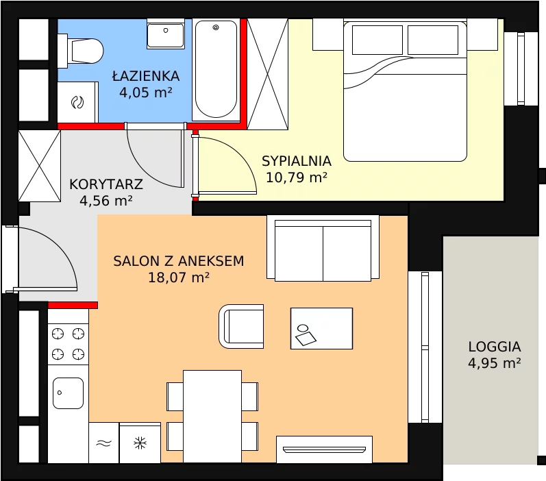 2 pokoje, mieszkanie 37,47 m², piętro 2, oferta nr H3-F-2-4, Heyki City ATAL, Szczecin, Prawobrzeże, Międzyodrze, ul. Leona Heyki