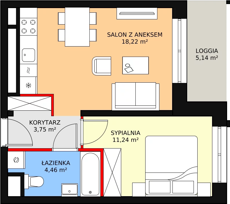 2 pokoje, mieszkanie 37,67 m², piętro 2, oferta nr H3-F-2-5, Heyki City ATAL, Szczecin, Prawobrzeże, Międzyodrze, ul. Leona Heyki