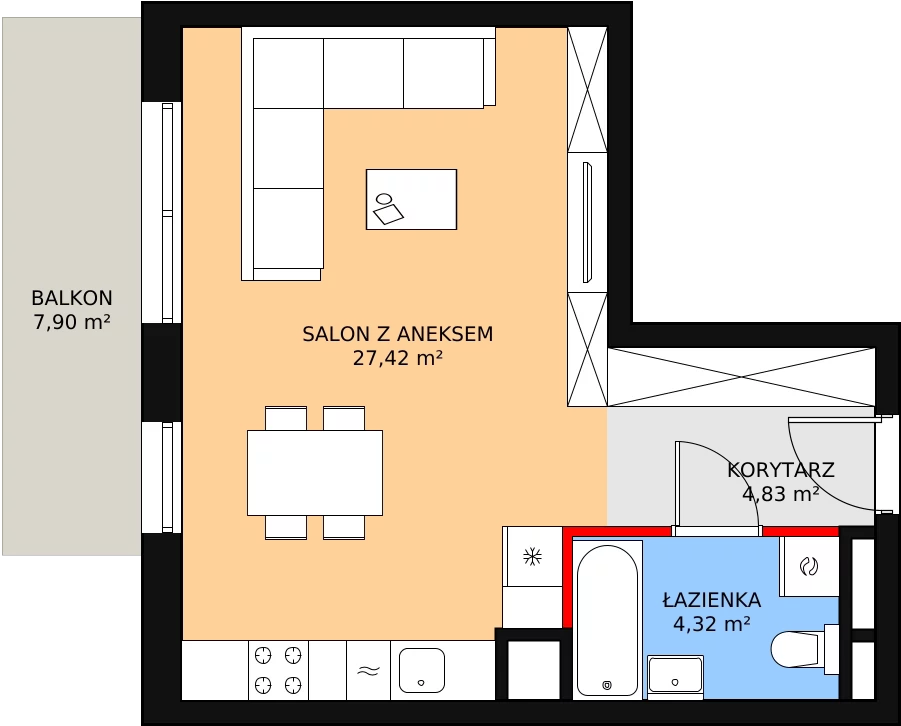 1 pokój, mieszkanie 36,57 m², piętro 3, oferta nr H3-F-3-1, Heyki City ATAL, Szczecin, Prawobrzeże, Międzyodrze, ul. Leona Heyki