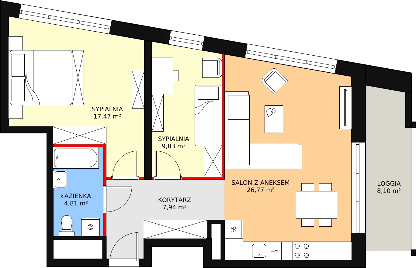 3 pokoje, apartament 66,82 m², piętro 2, oferta nr H4-C-2-3, Heyki City ATAL, Szczecin, Prawobrzeże, Międzyodrze, ul. Leona Heyki