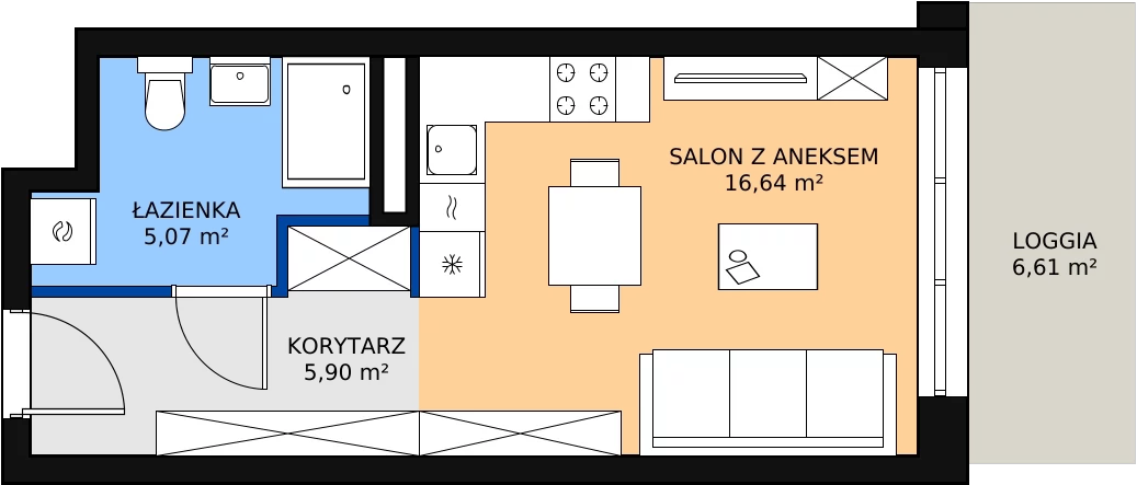 1 pokój, mieszkanie 27,26 m², piętro 2, oferta nr H4-C-2-5, Heyki City ATAL, Szczecin, Prawobrzeże, Międzyodrze, ul. Leona Heyki