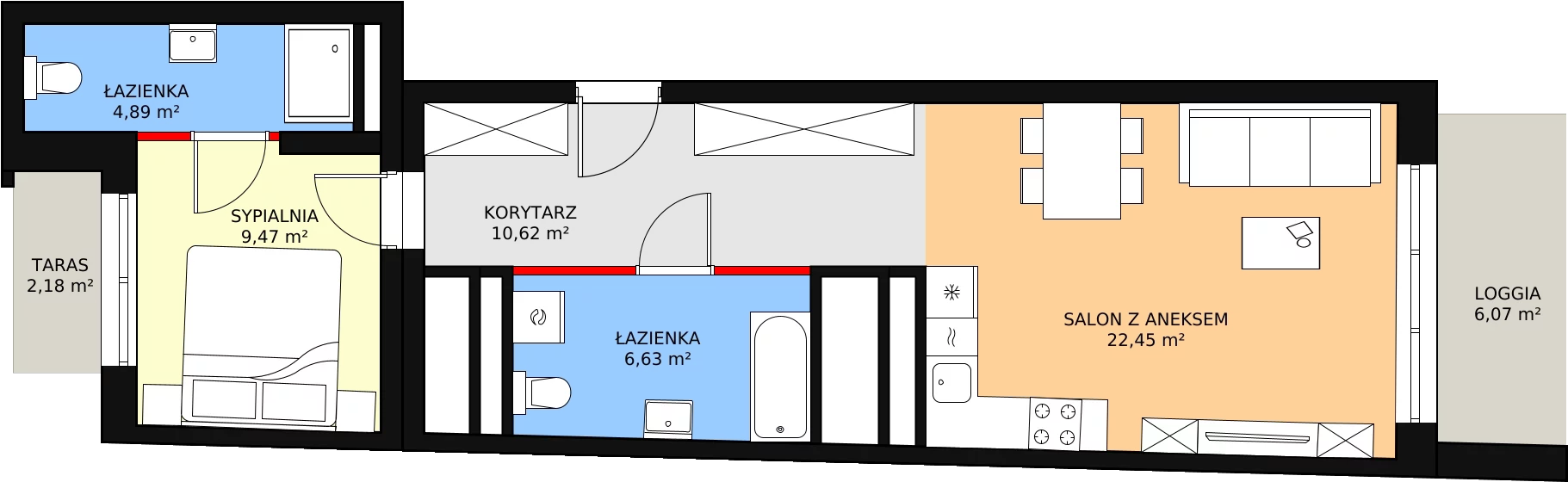 2 pokoje, apartament 54,06 m², piętro 2, oferta nr H4-C-2-7, Heyki City ATAL, Szczecin, Prawobrzeże, Międzyodrze, ul. Leona Heyki