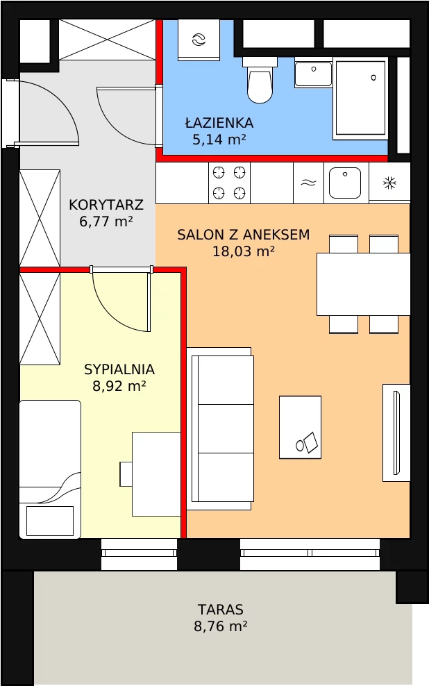 2 pokoje, apartament 38,86 m², piętro 2, oferta nr H4-C-2-9, Heyki City ATAL, Szczecin, Prawobrzeże, Międzyodrze, ul. Leona Heyki