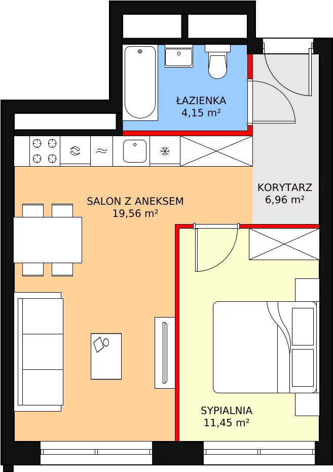 2 pokoje, mieszkanie 42,12 m², piętro 2, oferta nr H4-C-2-10, Heyki City ATAL, Szczecin, Prawobrzeże, Międzyodrze, ul. Leona Heyki