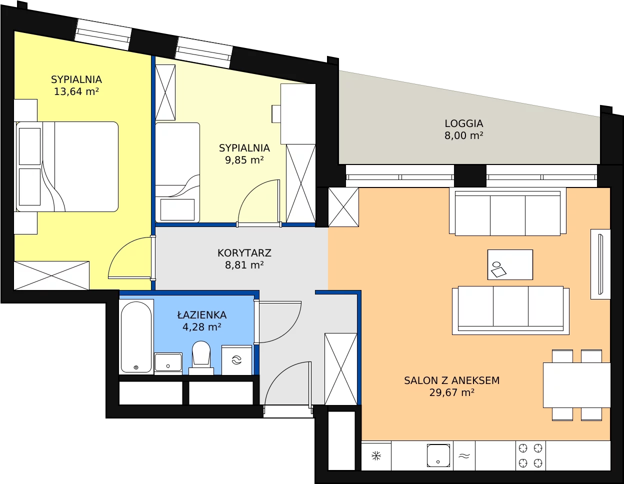 Zalety mieszkania 66.32 m², H4-C-2-13