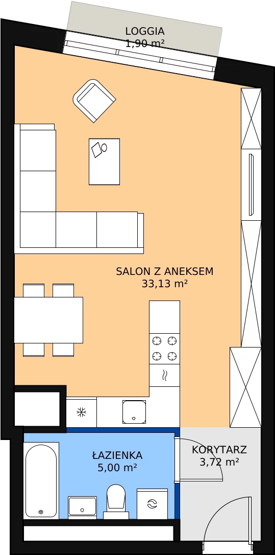 Zalety apartamentu 41.85 m², H4-C-3-1