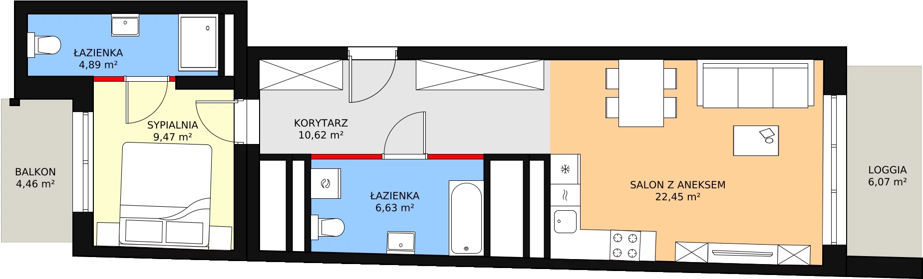 2 pokoje, apartament 54,06 m², piętro 3, oferta nr H4-C-3-7, Heyki City ATAL, Szczecin, Prawobrzeże, Międzyodrze, ul. Leona Heyki