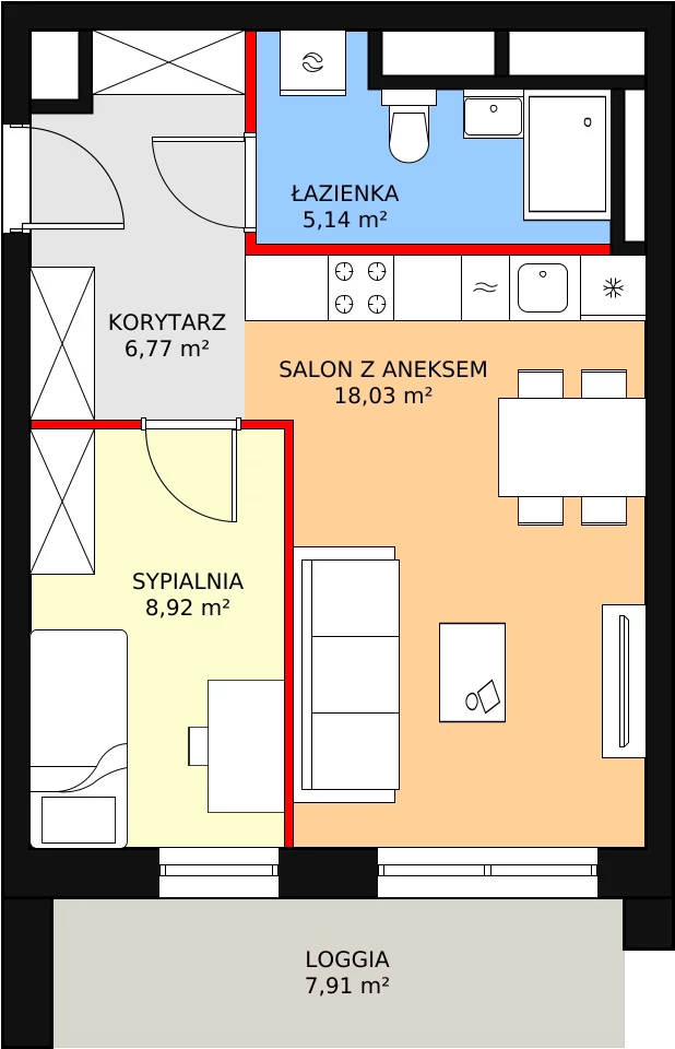 2 pokoje, mieszkanie 38,86 m², piętro 3, oferta nr H4-C-3-9, Heyki City ATAL, Szczecin, Prawobrzeże, Międzyodrze, ul. Leona Heyki