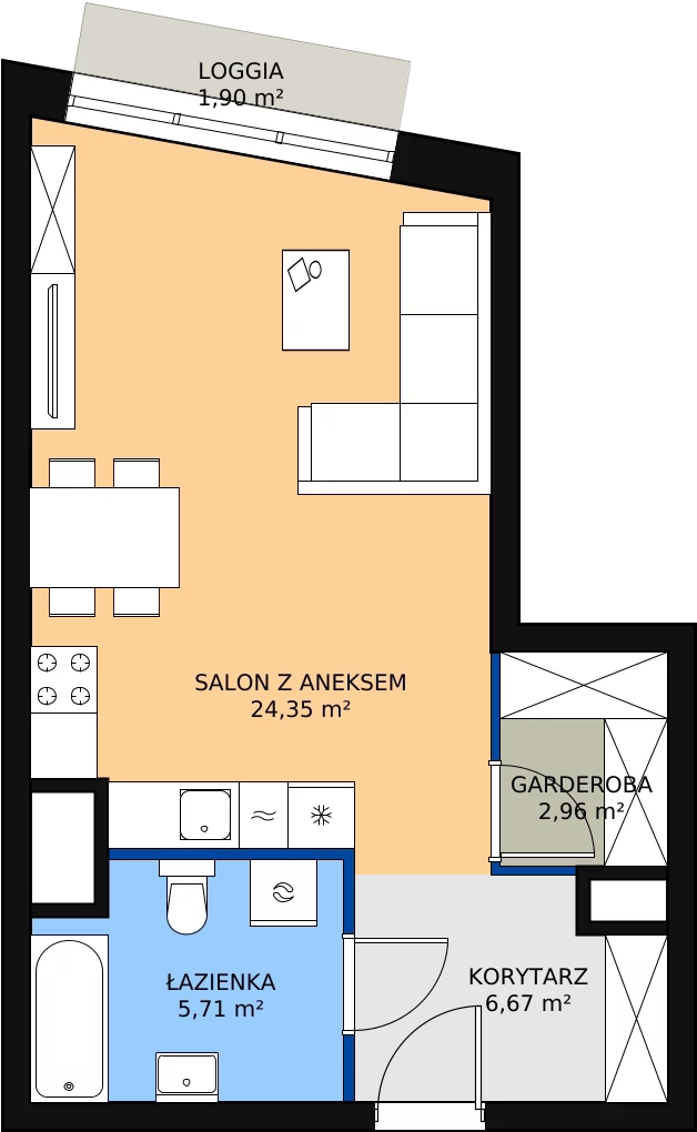 Zalety mieszkania 39.7 m², H4-C-4-2