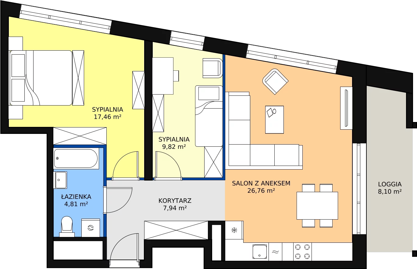 Zalety mieszkania 69.6 m², H4-C-4-3