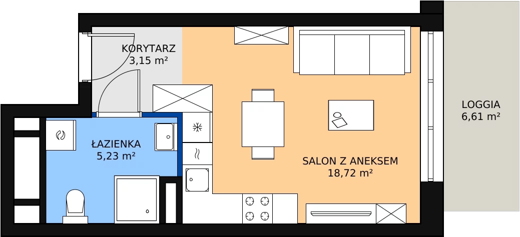 Zalety apartamentu 27.1 m², H4-C-4-4