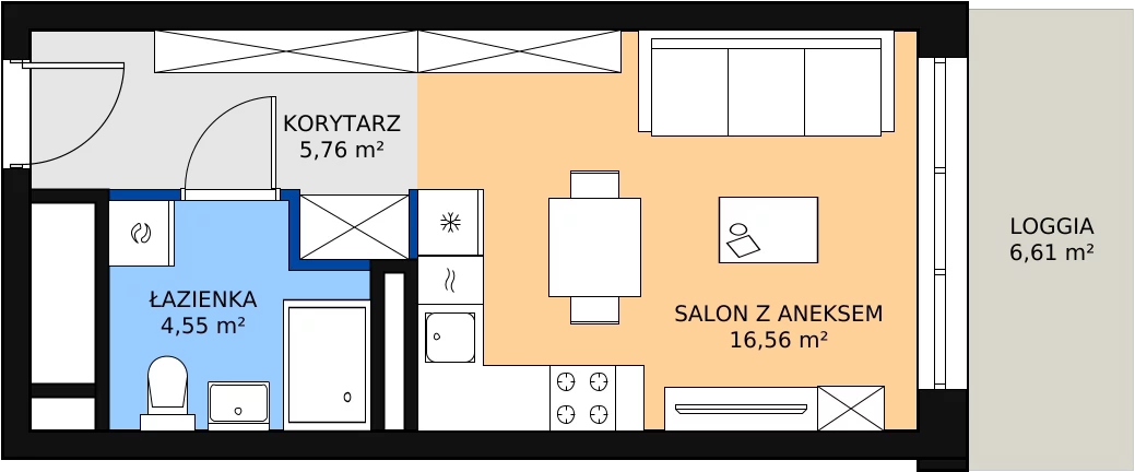 Zalety mieszkania 26.95 m², H4-C-4-6