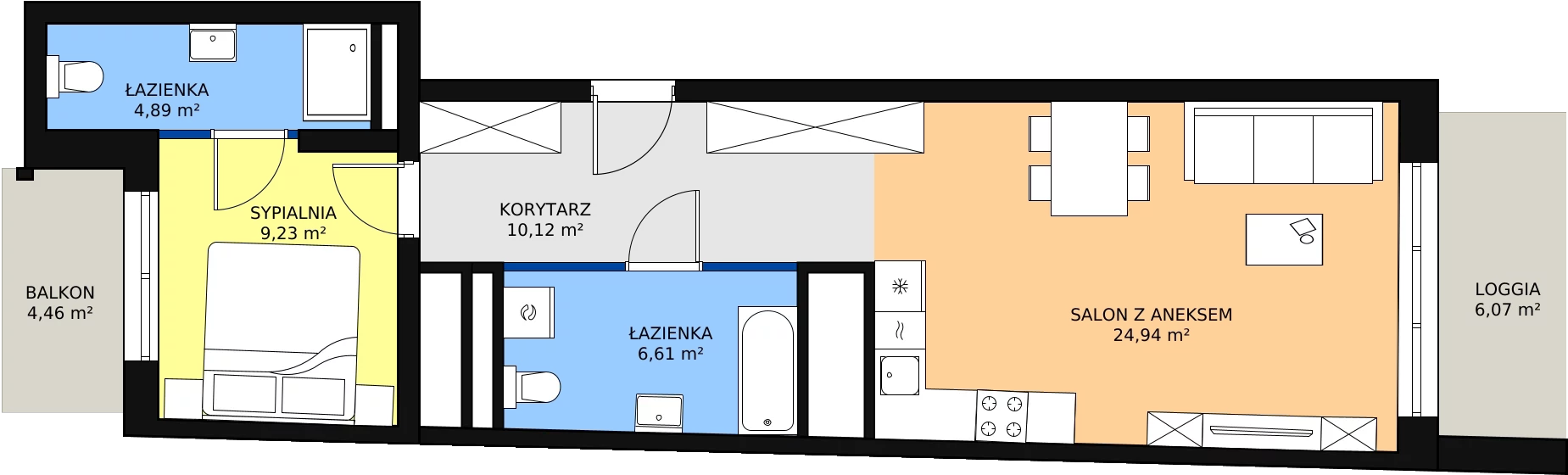 Zalety mieszkania 55.69 m², H4-C-4-7