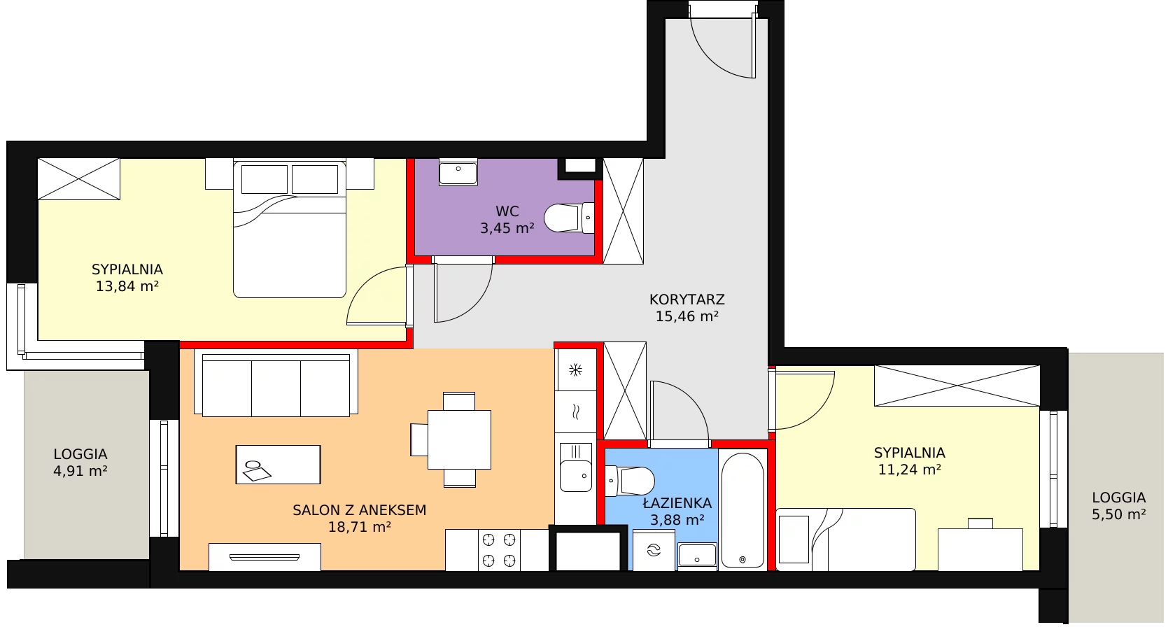 3 pokoje, mieszkanie 66,58 m², piętro 1, oferta nr D1.2.1.1, Nowy Targówek VI, Warszawa, Targówek, Targówek Mieszkaniowy, ul. Płosa 8