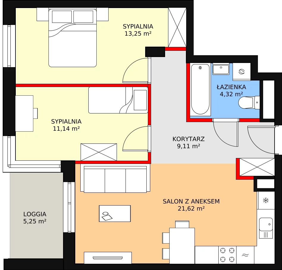 3 pokoje, mieszkanie 59,44 m², piętro 1, oferta nr D1.2.1.2, Nowy Targówek VI, Warszawa, Targówek, Targówek Mieszkaniowy, ul. Płosa 8