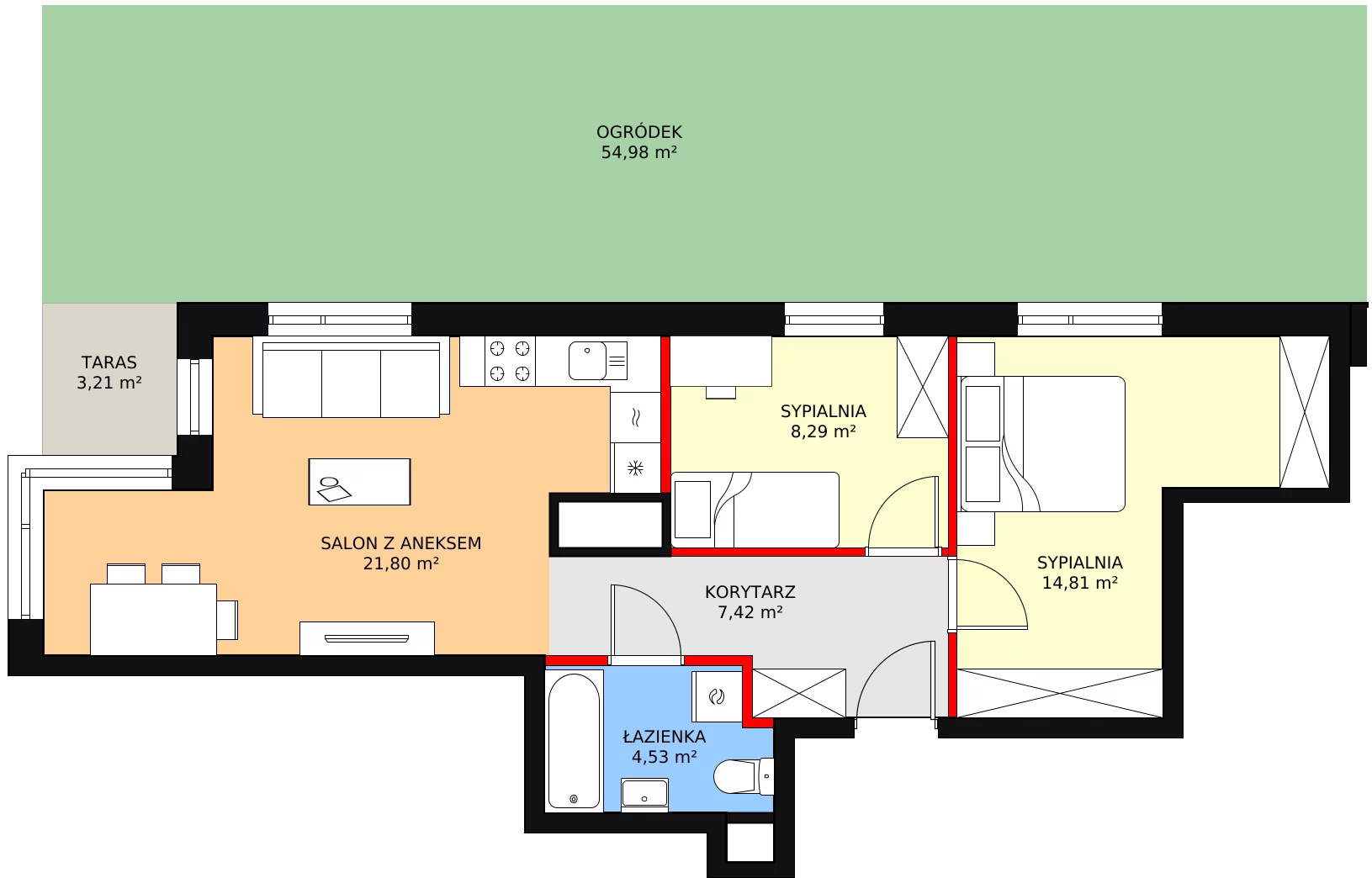 3 pokoje, mieszkanie 56,85 m², piętro 1, oferta nr D1.2.1.3, Nowy Targówek VI, Warszawa, Targówek, Targówek Mieszkaniowy, ul. Płosa 8