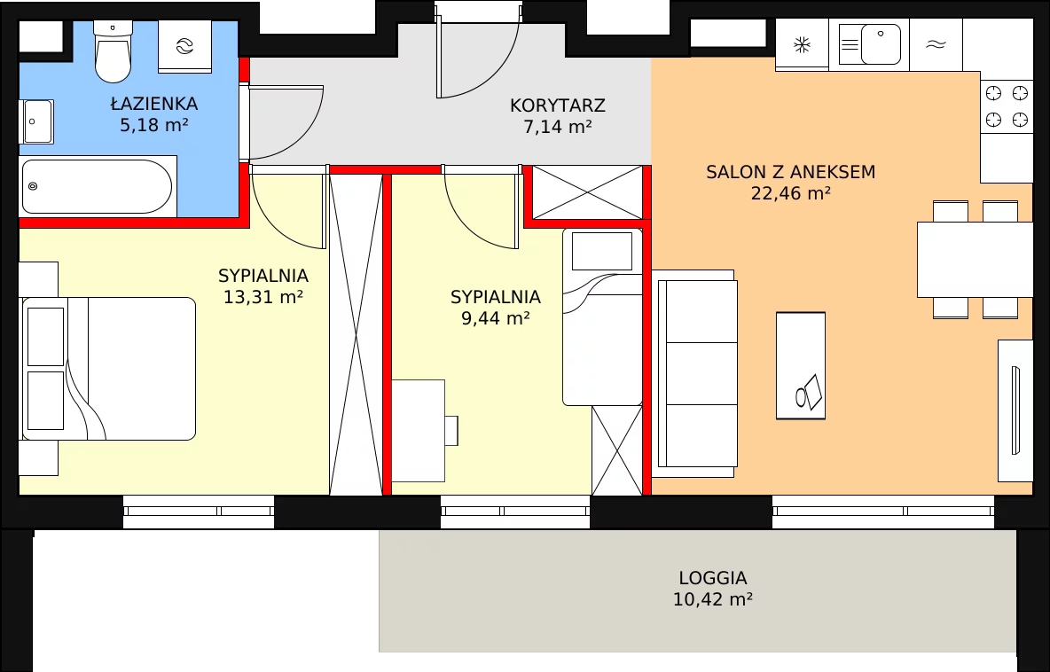 3 pokoje, mieszkanie 57,53 m², piętro 1, oferta nr D1.3.1.3, Nowy Targówek VI, Warszawa, Targówek, Targówek Mieszkaniowy, ul. Płosa 8