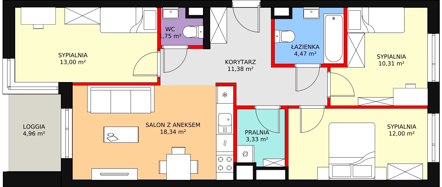 4 pokoje, mieszkanie 74,58 m², piętro 1, oferta nr D1.1.1.1, Nowy Targówek VI, Warszawa, Targówek, Targówek Mieszkaniowy, ul. Płosa 8