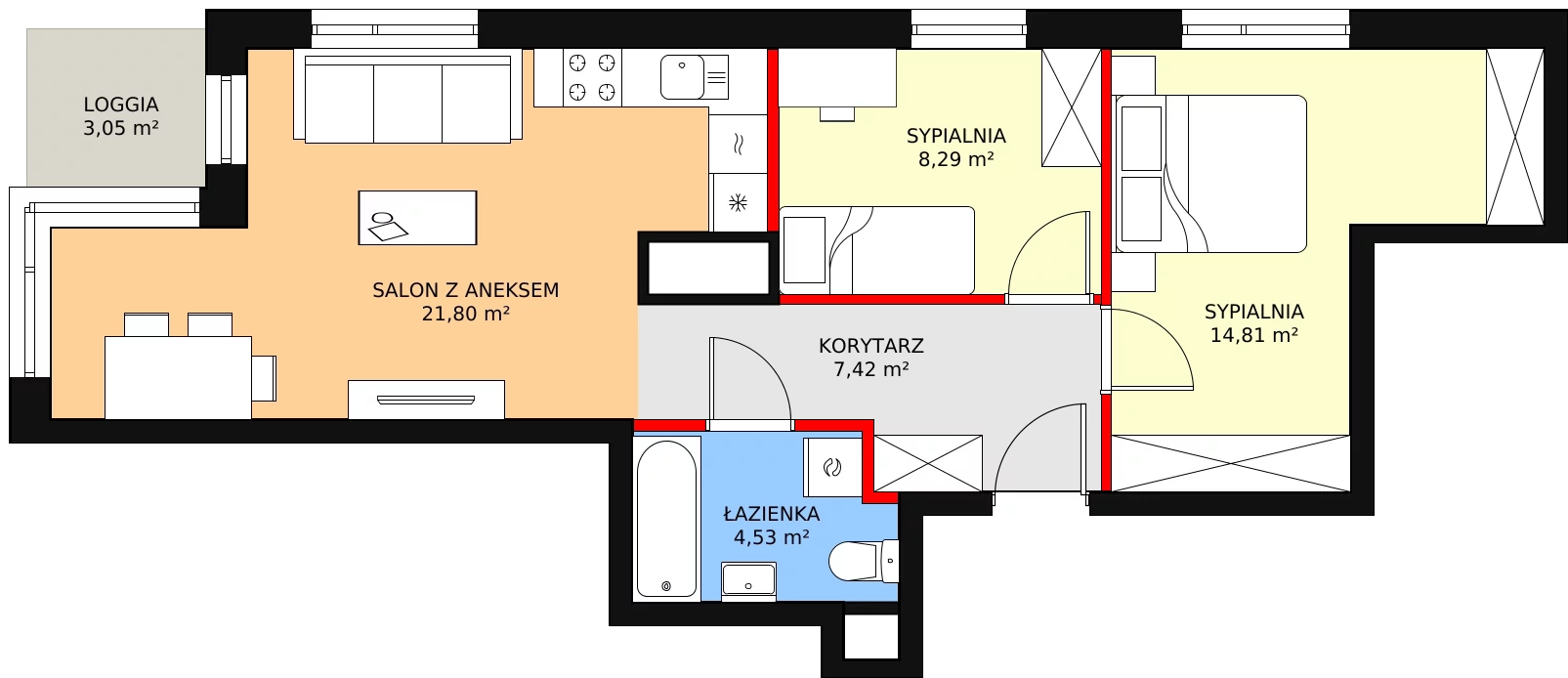 3 pokoje, mieszkanie 56,85 m², piętro 2, oferta nr D1.2.2.3, Nowy Targówek VI, Warszawa, Targówek, Targówek Mieszkaniowy, ul. Płosa 8