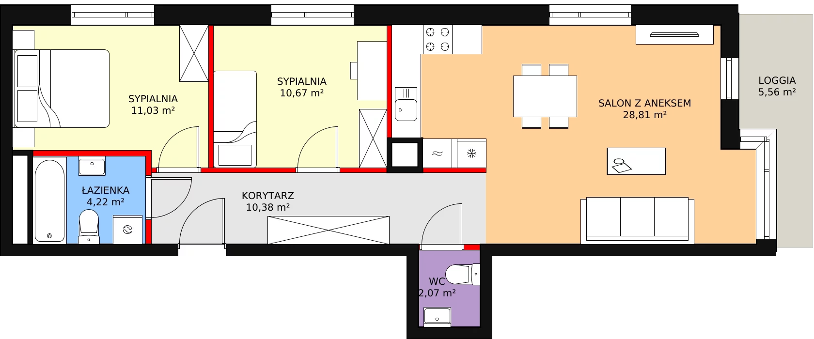 3 pokoje, mieszkanie 67,18 m², piętro 2, oferta nr D1.3.2.1, Nowy Targówek VI, Warszawa, Targówek, Targówek Mieszkaniowy, ul. Płosa 8