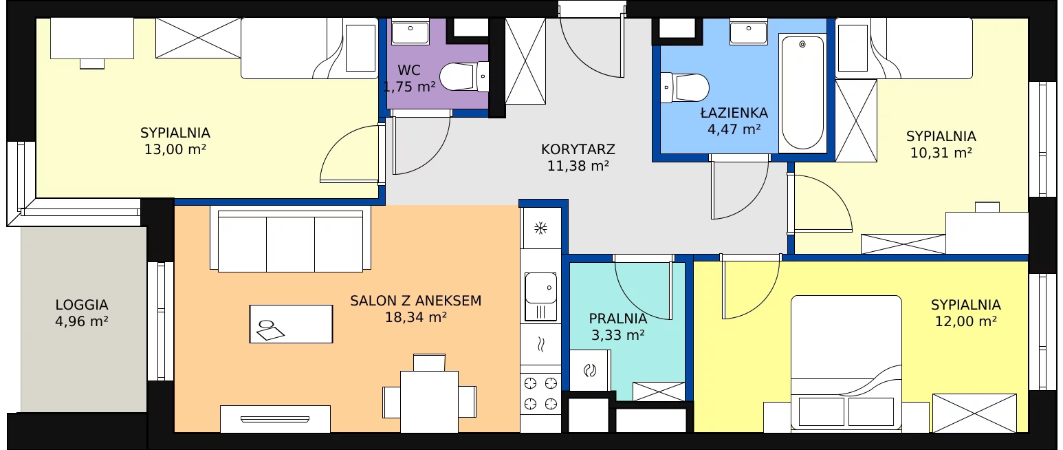 4 pokoje, mieszkanie 74,58 m², piętro 2, oferta nr D1.1.2.1, Nowy Targówek VI, Warszawa, Targówek, Targówek Mieszkaniowy, ul. Płosa 8
