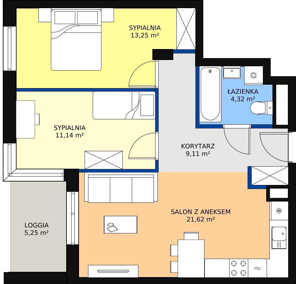 Zalety mieszkania 59.44 m², D1.2.3.2