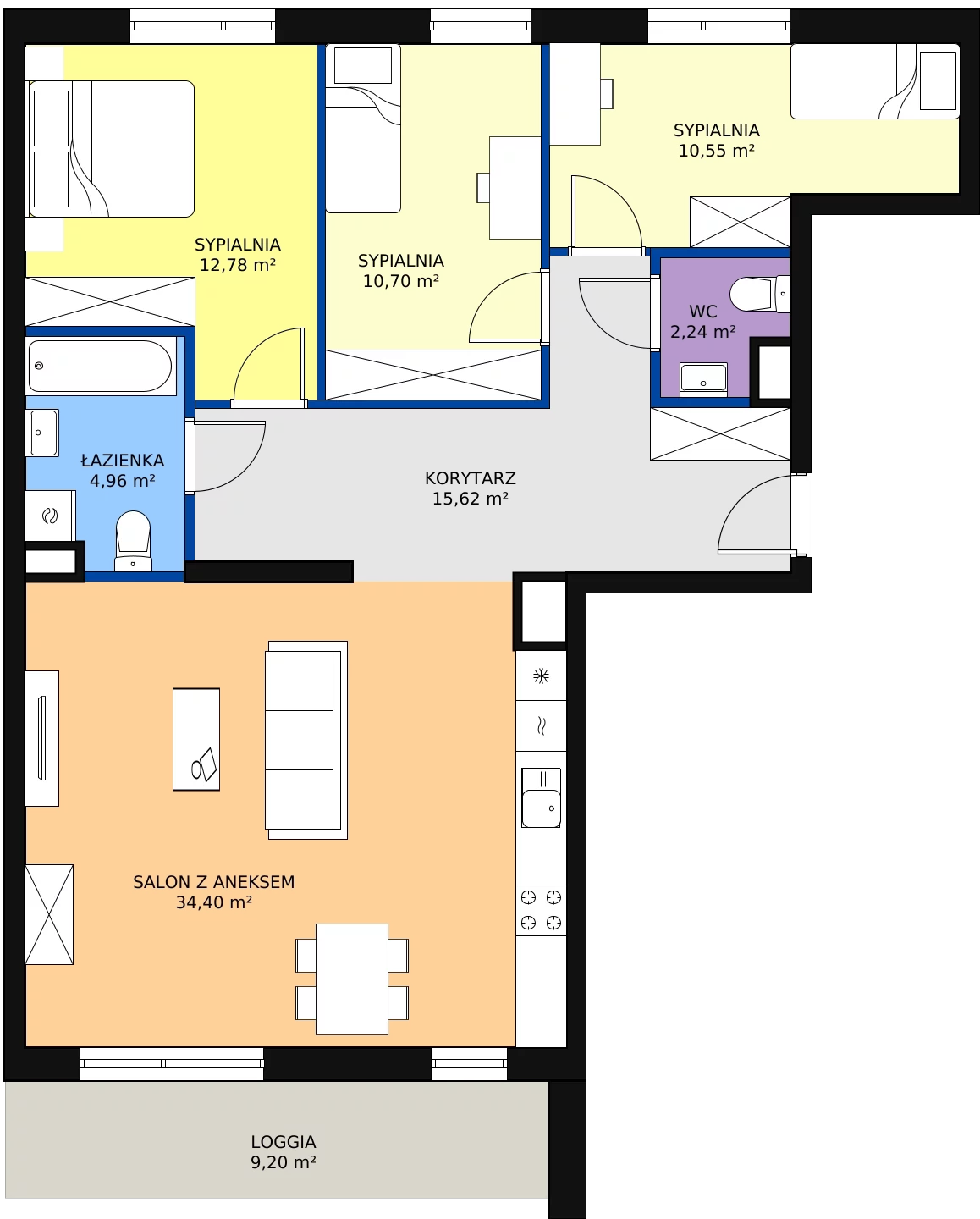 Zalety mieszkania 91.25 m², D1.3.4.4