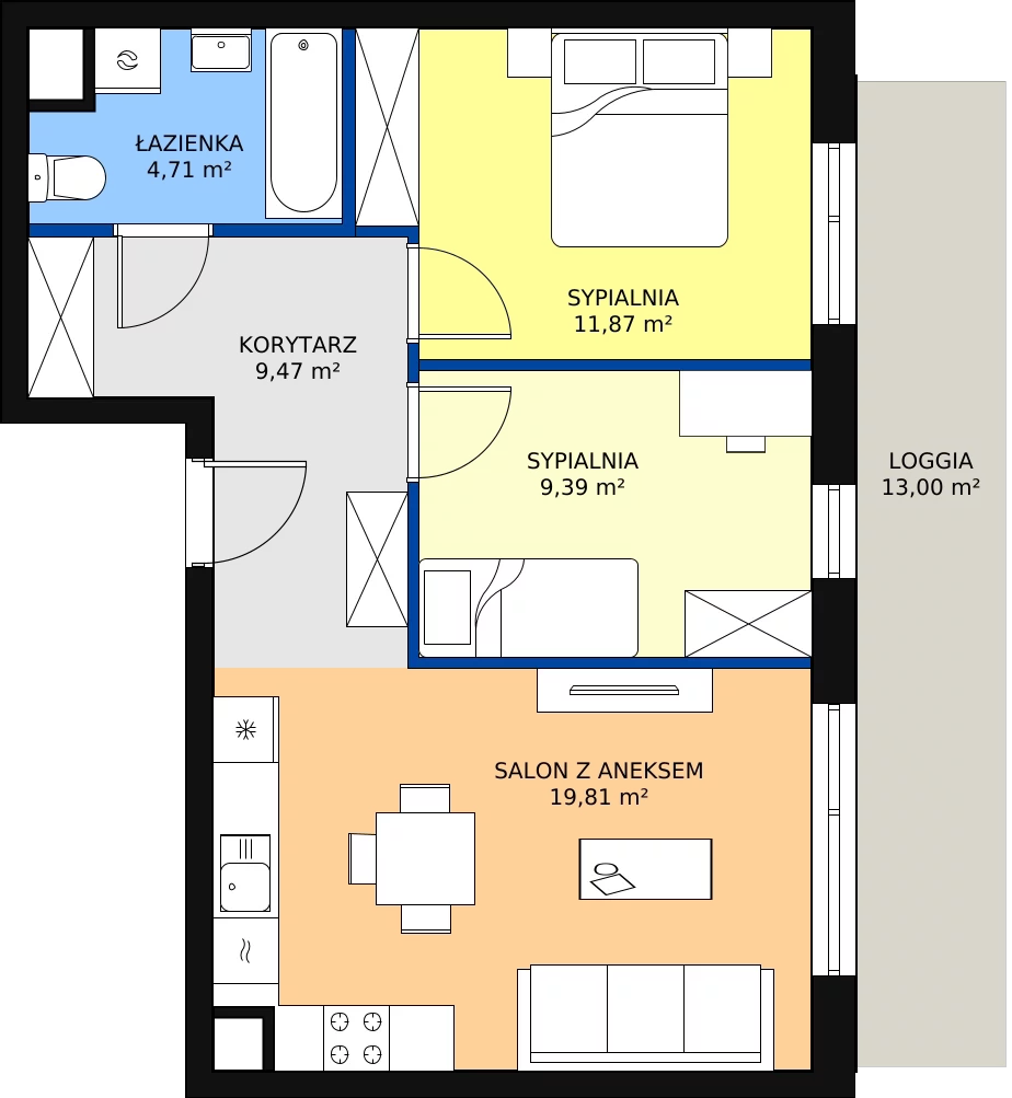 Zalety mieszkania 55.25 m², D1.1.4.4