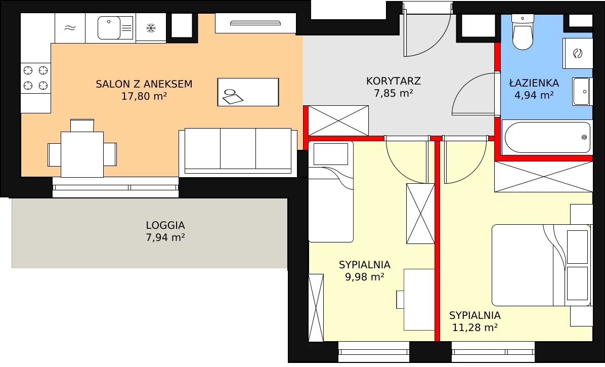 3 pokoje, mieszkanie 51,85 m², piętro 1, oferta nr D2.1.1.2, Nowy Targówek VI, Warszawa, Targówek, Targówek Mieszkaniowy, ul. Płosa 8