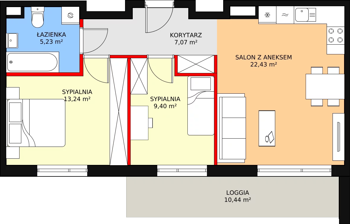 3 pokoje, mieszkanie 57,37 m², piętro 1, oferta nr D2.2.1.3, Nowy Targówek VI, Warszawa, Targówek, Targówek Mieszkaniowy, ul. Płosa 8