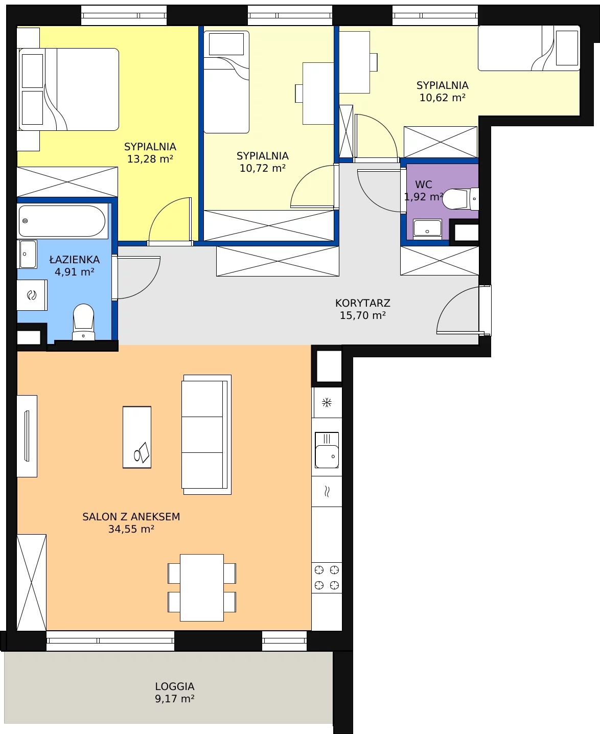 Zalety mieszkania 91.7 m², D2.2.3.4