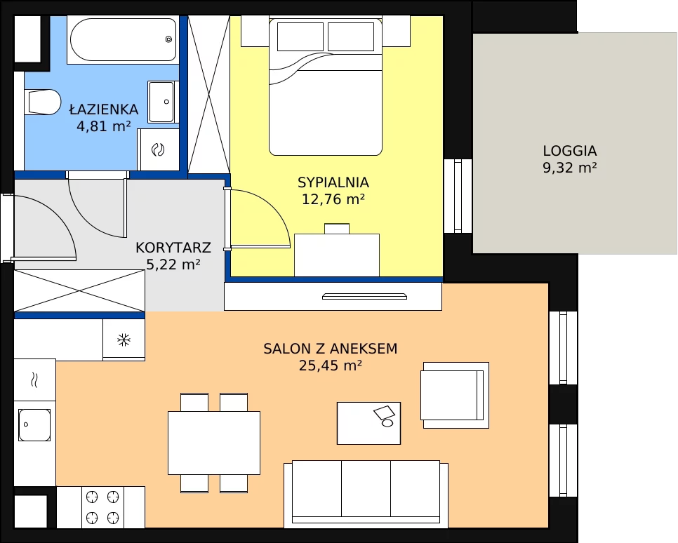 Zalety mieszkania 48.24 m², 6.01.C09