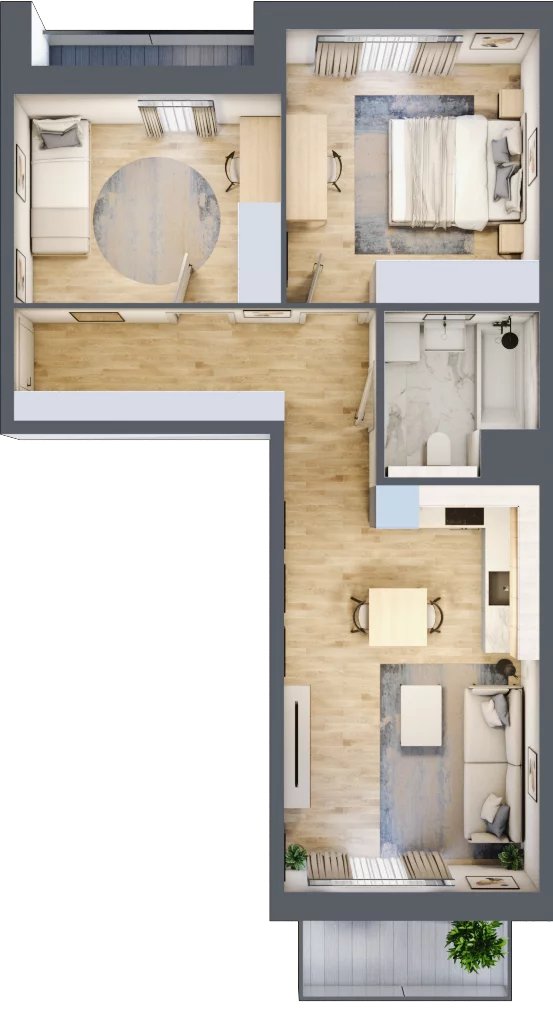 3 pokoje, mieszkanie 58,14 m², piętro 2, oferta nr 6.02.A09, Ogrody Andersa II, Gliwice, Wojska Polskiego, ul. Generała Władysława Andersa