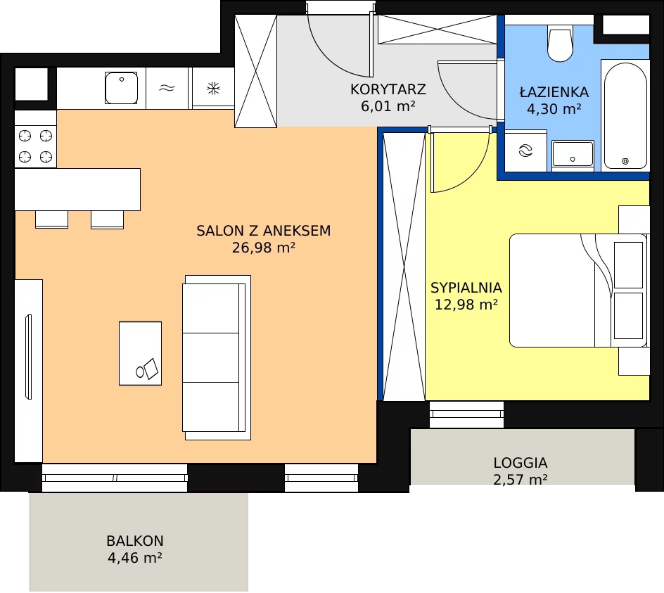 Zalety mieszkania 50.27 m², 6.02.A10