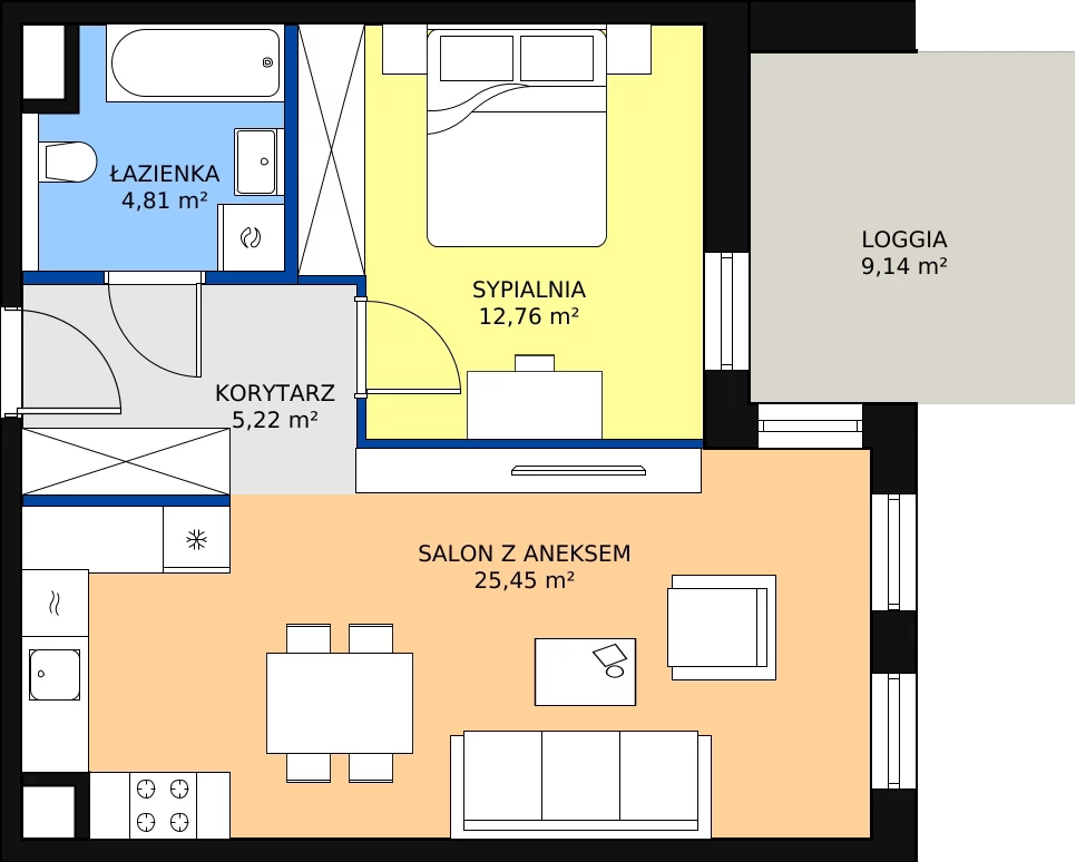 Zalety mieszkania 48.24 m², 6.03.C23