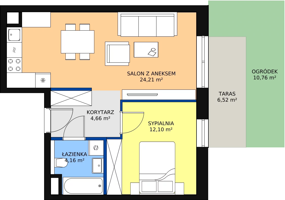 Zalety mieszkania 45.04 m², 7.00.A01