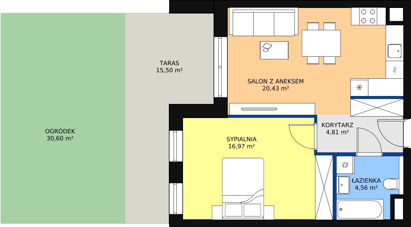 Zalety mieszkania 46.77 m², 7.00.A02