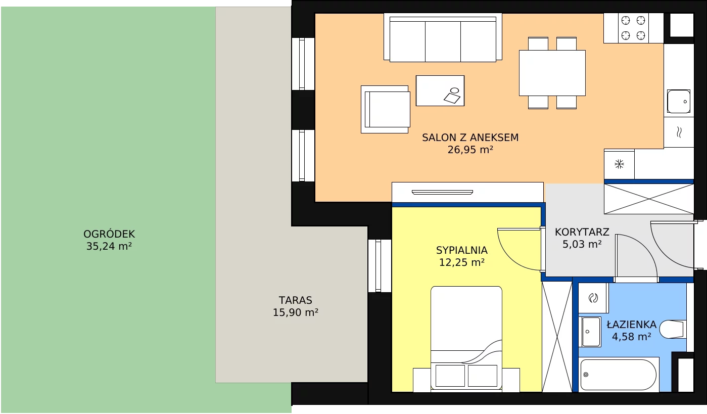 Zalety mieszkania 48.81 m², 7.00.A03
