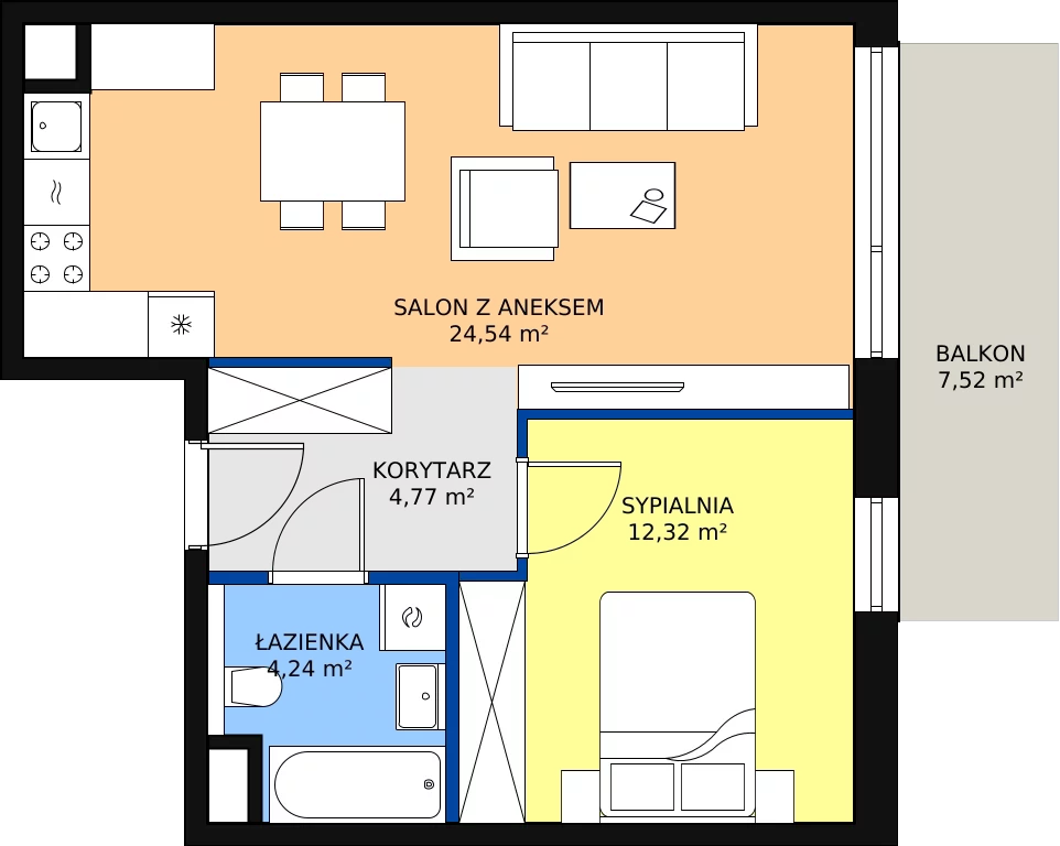 Zalety mieszkania 45.87 m², 7.01.A06