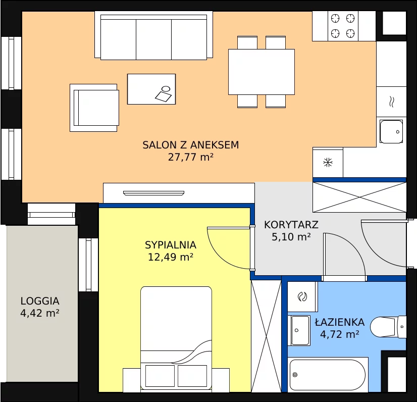 Zalety mieszkania 50.08 m², 7.01.A08