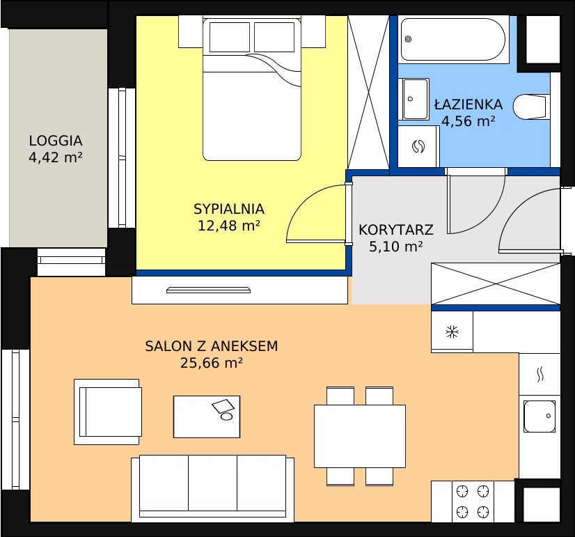 Zalety mieszkania 47.8 m², 7.01.B05