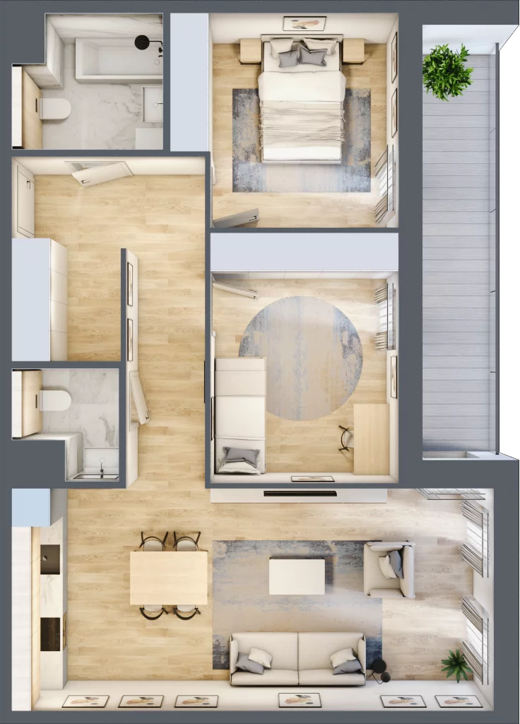 3 pokoje, mieszkanie 69,57 m², piętro 1, oferta nr 7.01.D07, Ogrody Andersa II, Gliwice, Wojska Polskiego, ul. Generała Władysława Andersa