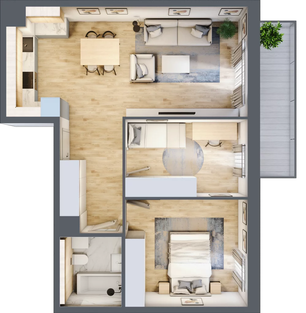 3 pokoje, mieszkanie 58,93 m², piętro 2, oferta nr 7.02.A11, Ogrody Andersa II, Gliwice, Wojska Polskiego, ul. Generała Władysława Andersa